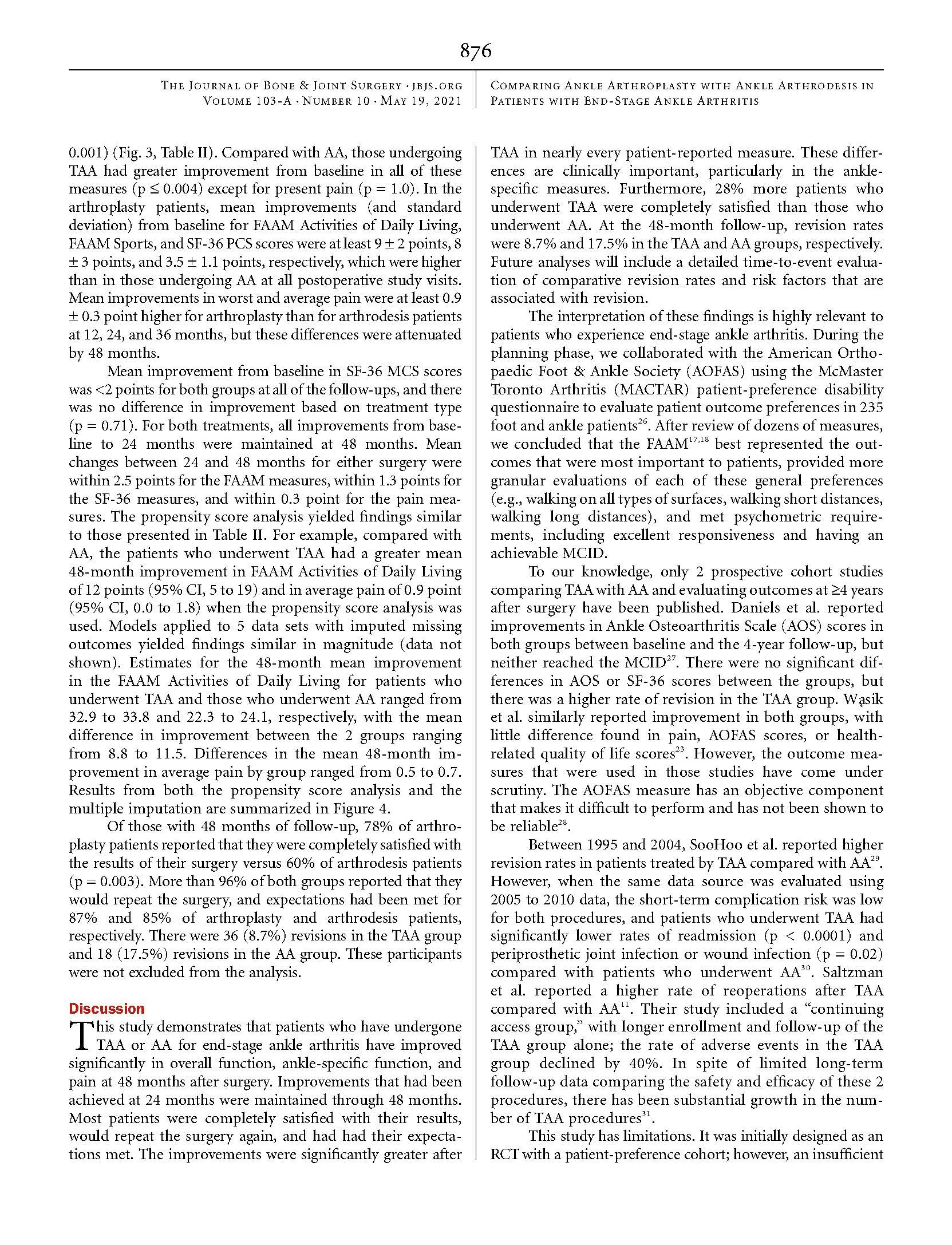 Comparing 4 Year Changes in Patient Reported.4 Page 08 Comparing 4-Year Changes in Patient-Reported Outcomes Following Ankle Arthroplasty & Arthrodesis | Amber Vance, ACNP-C, FNP orthopedic spine surgeons