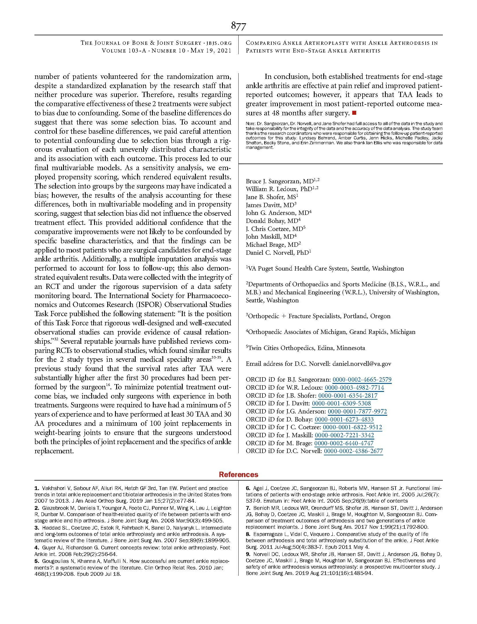 Comparing 4 Year Changes in Patient Reported.4 Page 09 Comparing 4-Year Changes in Patient-Reported Outcomes Following Ankle Arthroplasty & Arthrodesis | Amber Vance, ACNP-C, FNP orthopedic spine surgeons