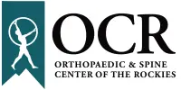 Logo for Orthopaedic & Spine Center of the Rockies featuring a stylized figure holding a ring, next to the text "OCR Orthopaedic & Spine Center of the Rockies.