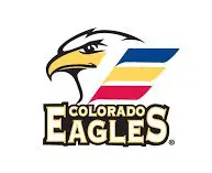 Logo of the Colorado Eagles featuring a stylized eagle head with a yellow beak and colorful stripes, above the text "Colorado Eagles" in bold letters.