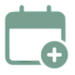 A green calendar icon with a plus sign in a circle at the bottom right, indicating adding or creating a new event or appointment.