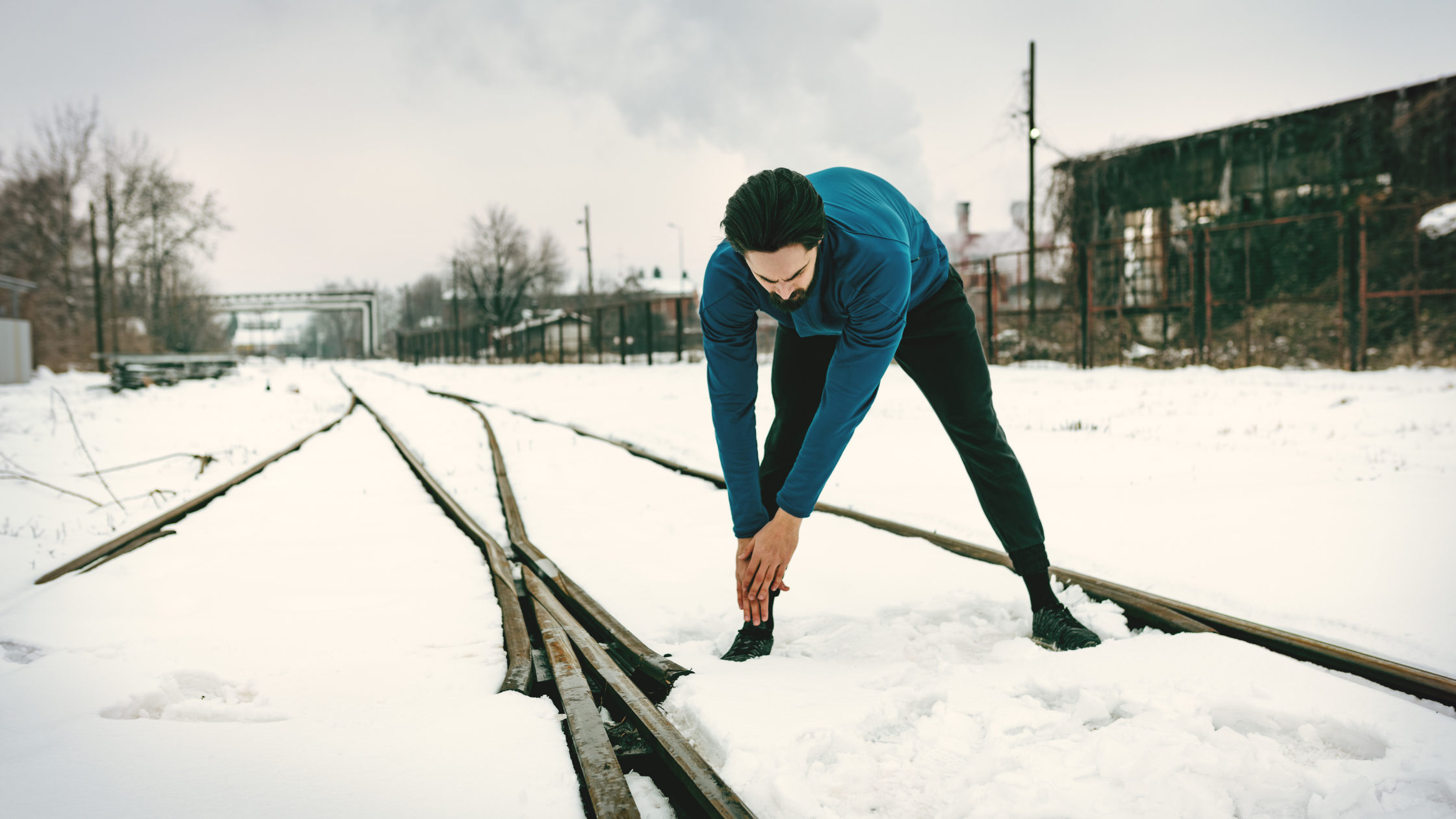 stretching in the snow