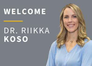 Woman smiling with text: welcome Dr. Riikka Koso